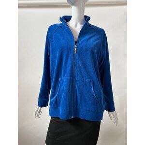 Allison Daley Petite Womens Blue Full-Zip Jacket With Pockets PM/M Cotton & Poly
